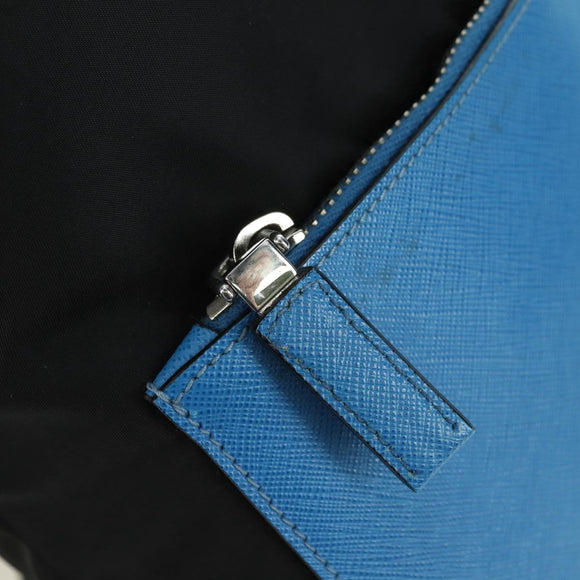 PRADA Rucksack Nylon Leder Schwarz Blau Silber Auth 92876