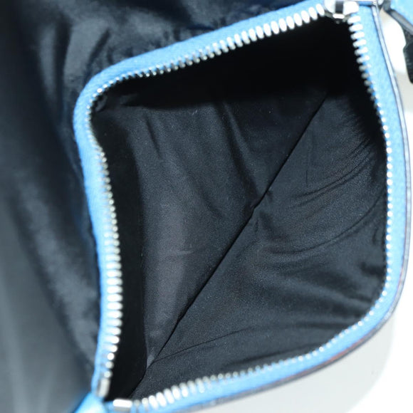 PRADA Rucksack Nylon Leder Schwarz Blau Silber Auth 92876