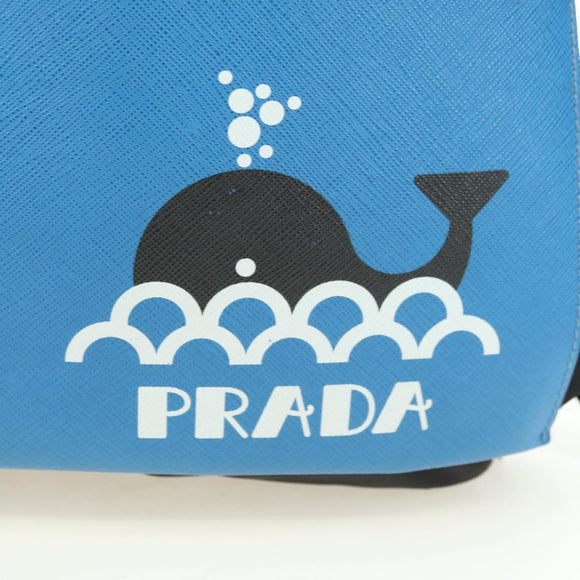 PRADA Backpack Nylon Leather Black Blue Silver Auth 92876