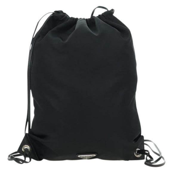 PRADA Backpack Nylon Leather Black Blue Silver Auth 92876
