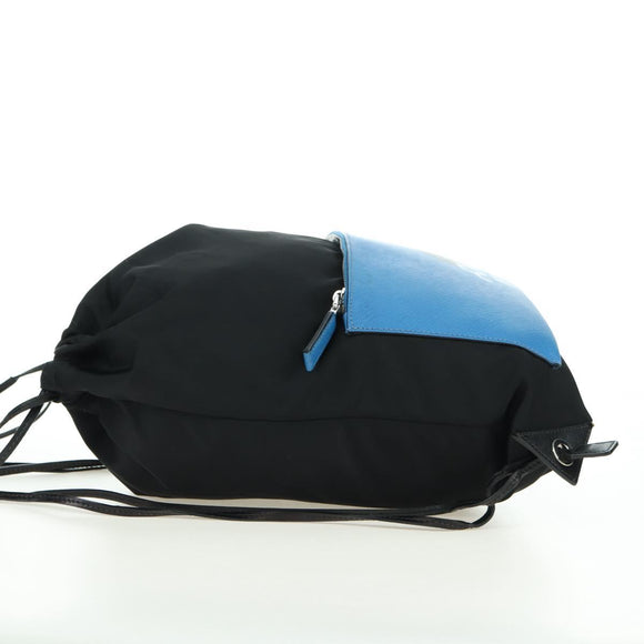 PRADA Backpack Nylon Leather Black Blue Silver Auth 92876
