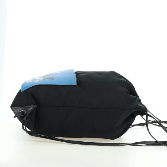 PRADA Backpack Nylon Leather Black Blue Silver Auth 92876