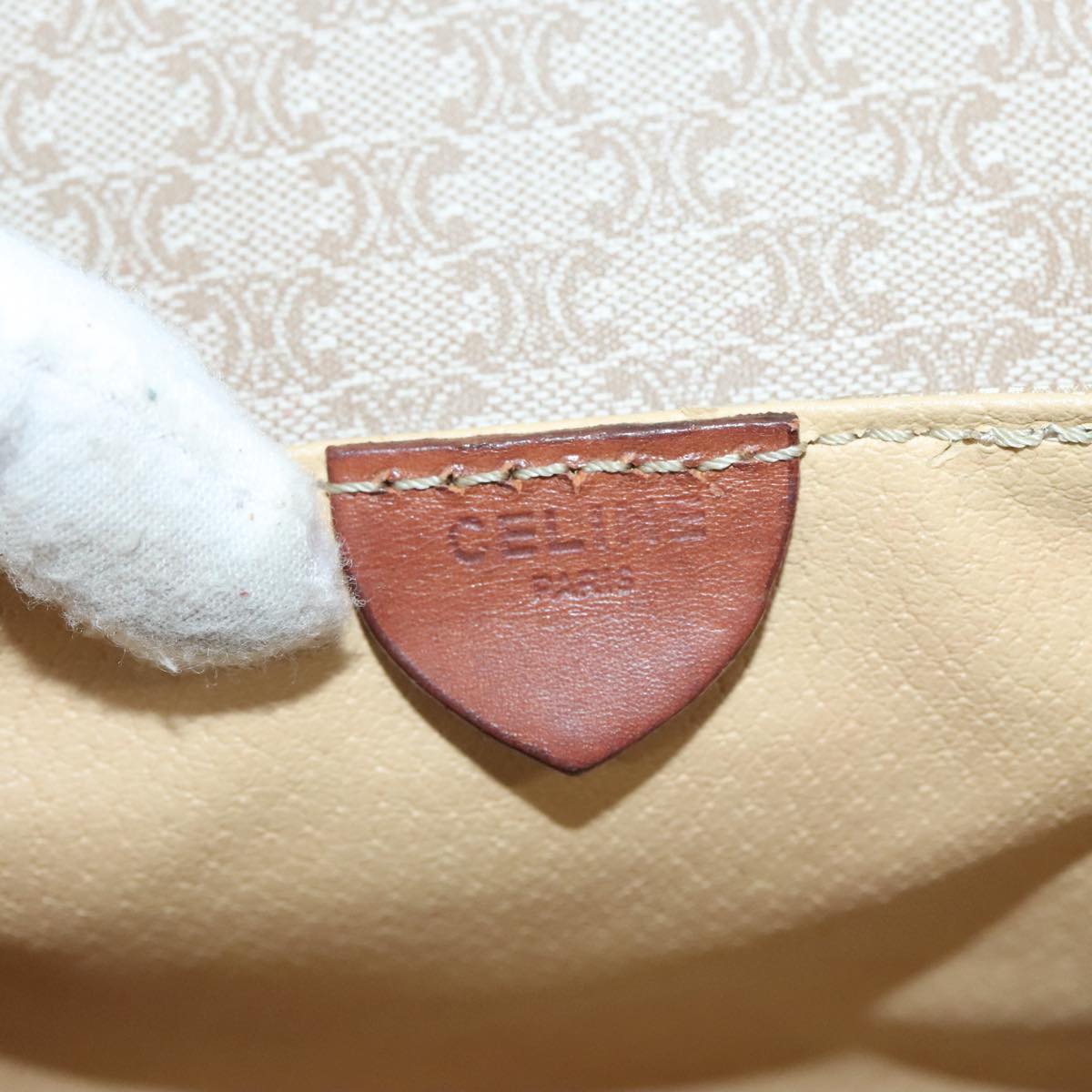 CELINE Macadam Canvas Shoulder Bag Beige Gold Auth 92929