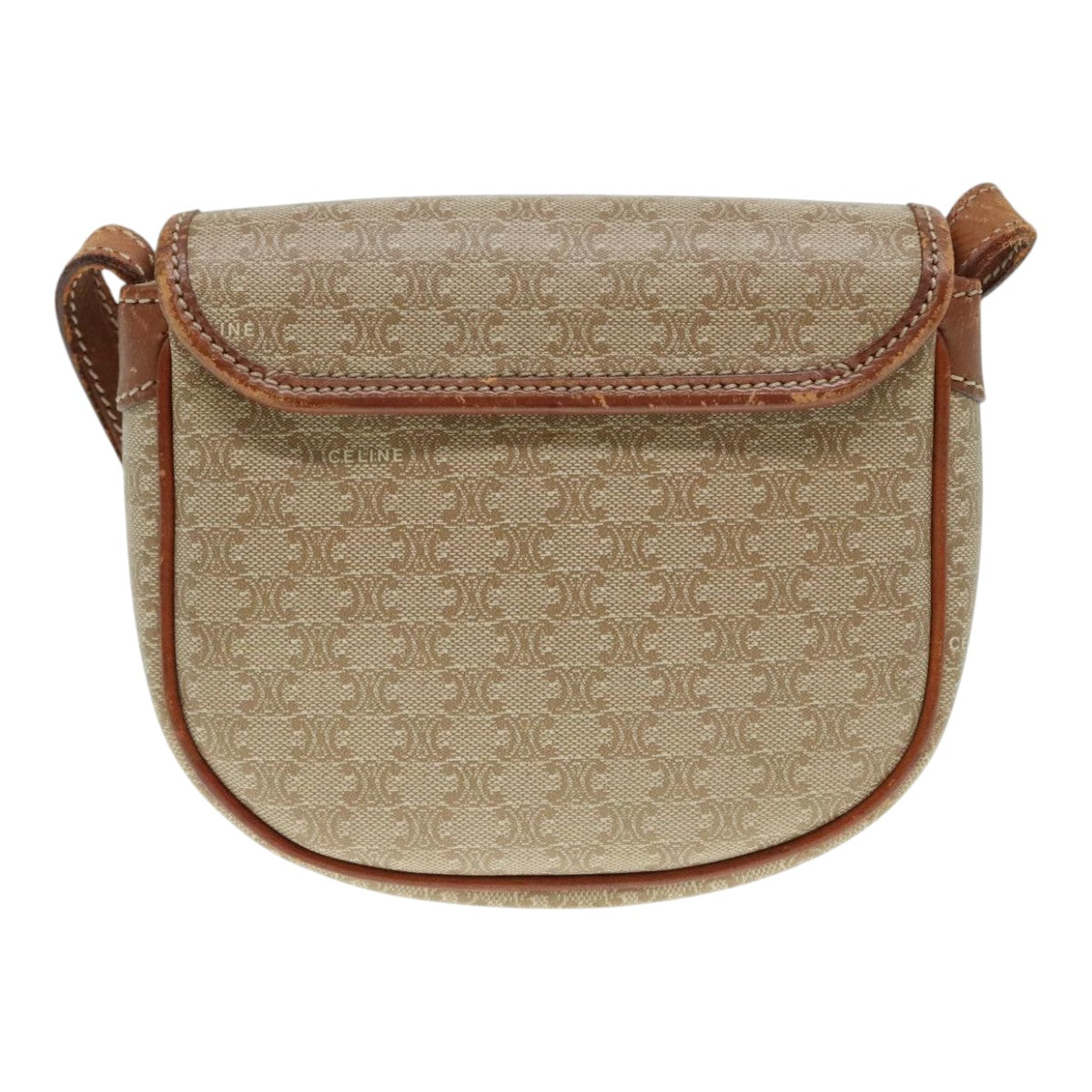 CELINE Macadam Canvas Shoulder Bag Beige Gold Auth 92929 - 0