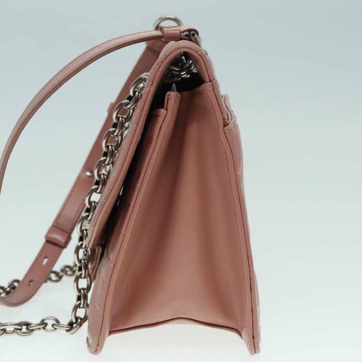 Salvatore Ferragamo Gancini Chain Shoulder Bag Leather Pink Silver Auth 92931