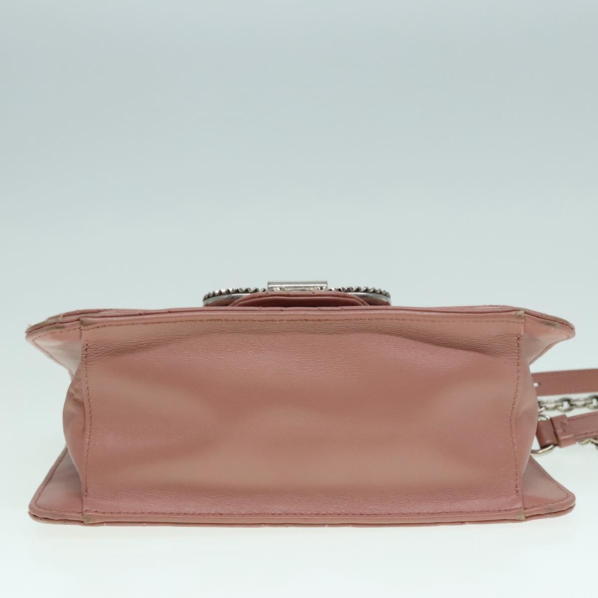 Salvatore Ferragamo Gancini Chain Shoulder Bag Leather Pink Silver Auth 92931