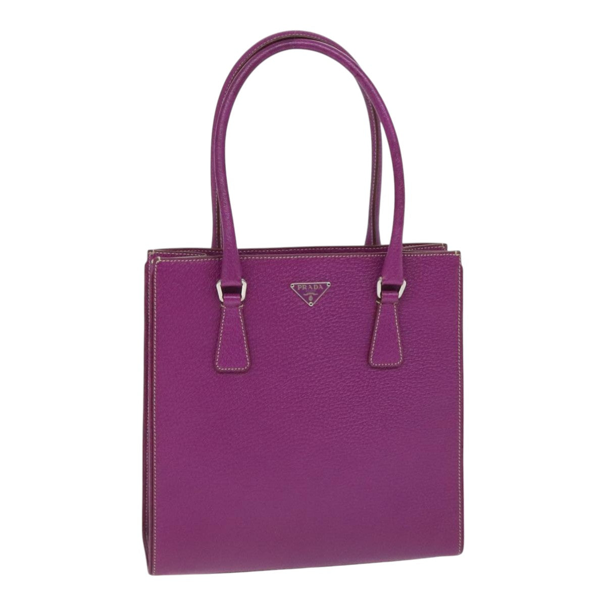 PRADA Hand Bag Leather Purple Silver Auth 92932