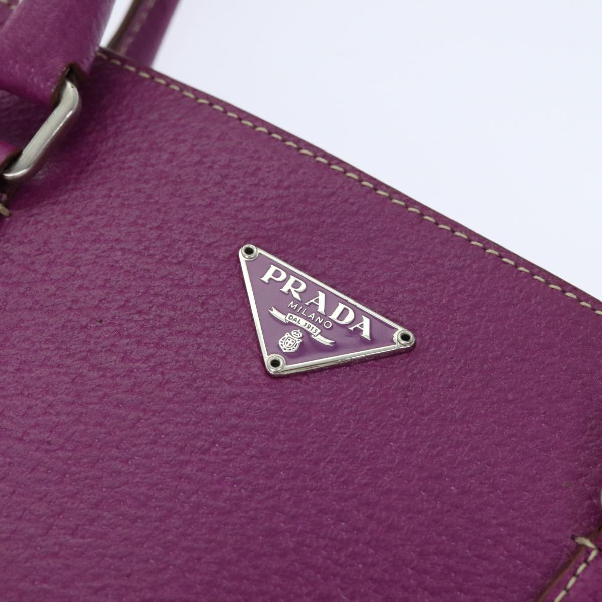 PRADA Hand Bag Leather Purple Silver Auth 92932