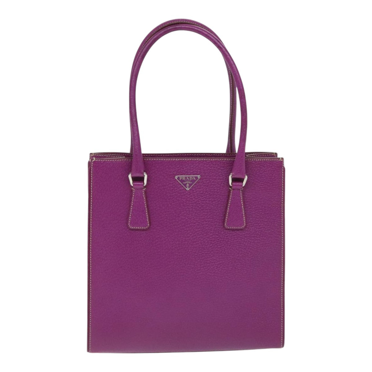 PRADA Hand Bag Leather Purple Silver Auth 92932