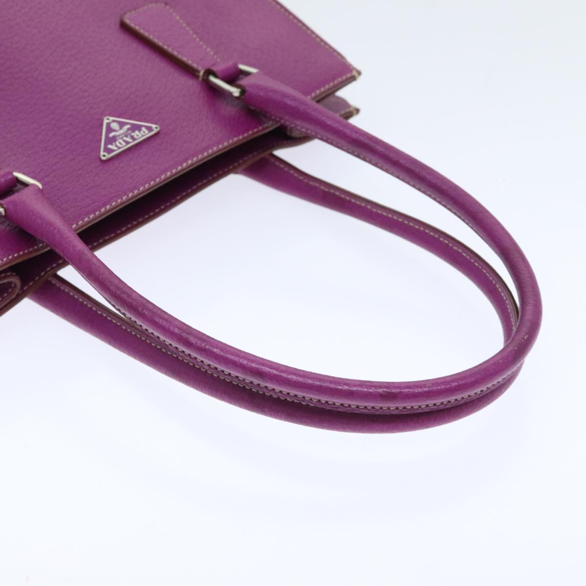 PRADA Hand Bag Leather Purple Silver Auth 92932