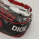 Christian Dior Shoulder Bag Leather Black Red Silver Auth 92933-17