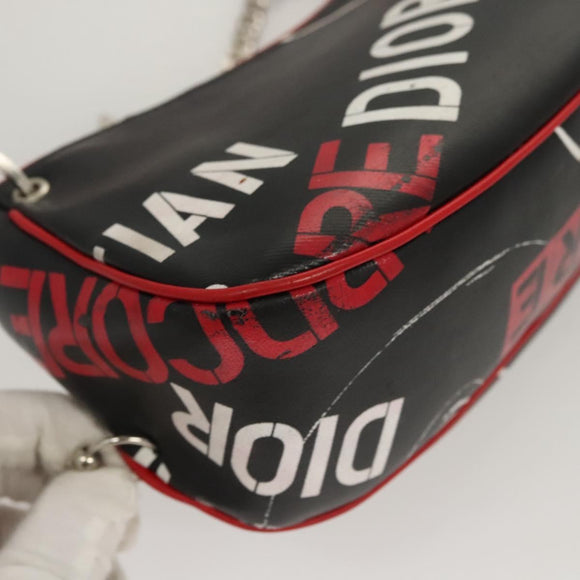 Christian Dior Shoulder Bag Leather Black Red Silver Auth 92933