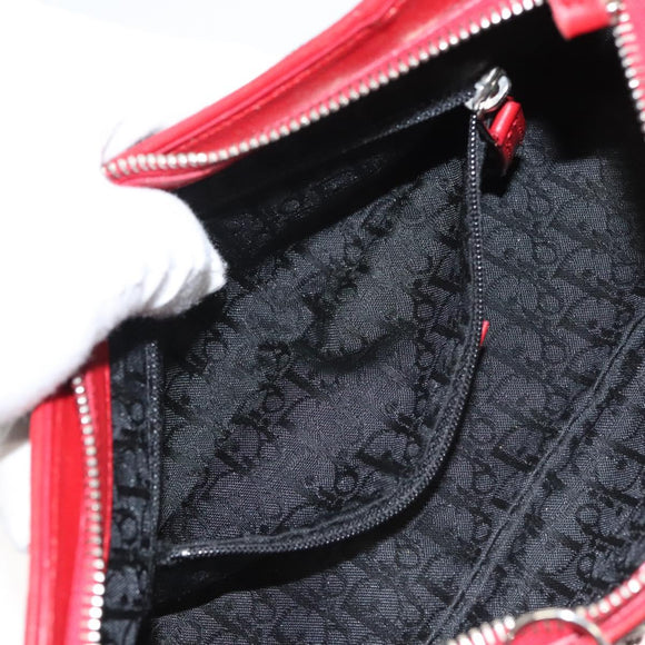 Christian Dior Shoulder Bag Leather Black Red Silver Auth 92933