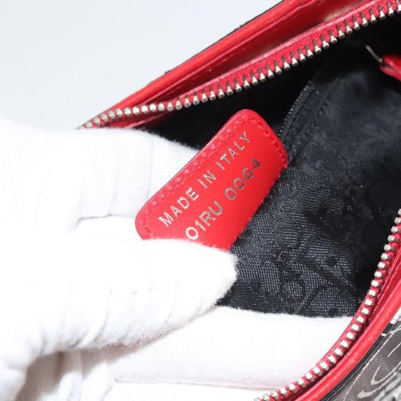 Christian Dior Shoulder Bag Leather Black Red Silver Auth 92933