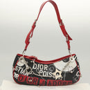 Christian Dior Shoulder Bag Leather Black Red Silver Auth 92933-12