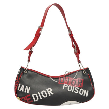 Christian Dior Shoulder Bag Leather Black Red Silver Auth 92933 - 0