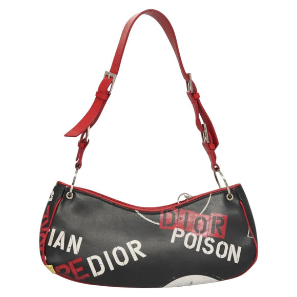 Christian Dior Shoulder Bag Leather Black Red Silver Auth 92933