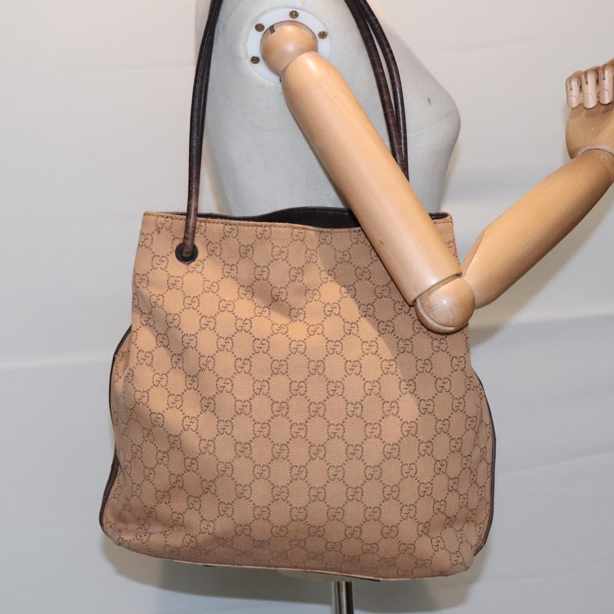 GUCCI GG Canvas Shoulder Bag Brown Silver 101341 Auth 92960