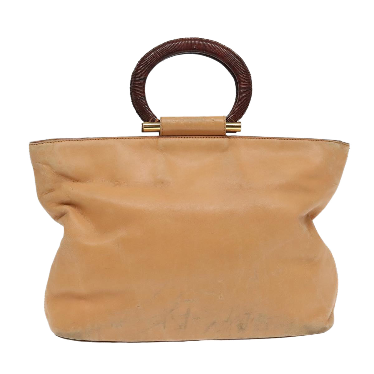 CELINE Hand Bag Leather 2way Beige Gold Auth 92968 - 0