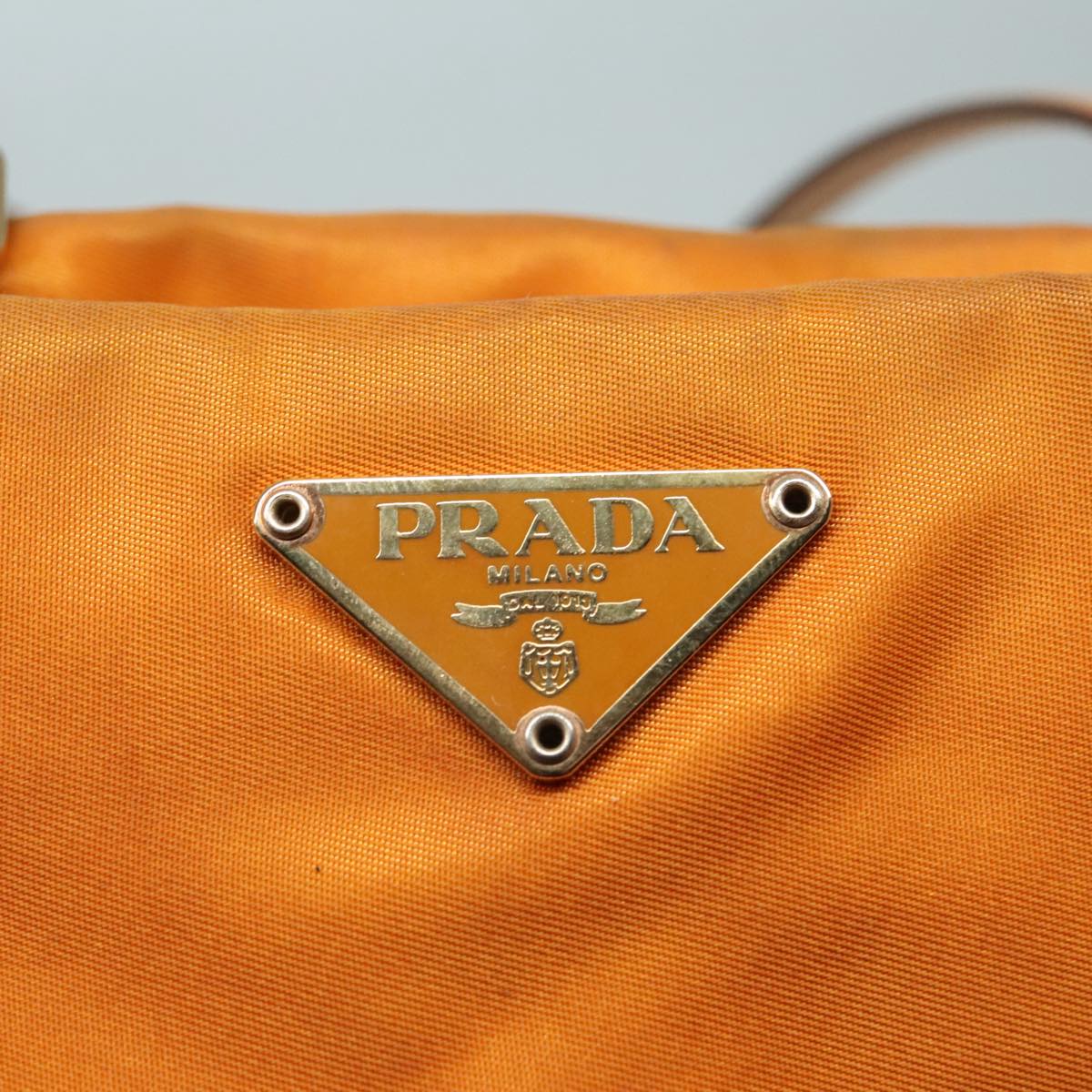 PRADA Tote Bag Nylon Orange Gold Auth 92969