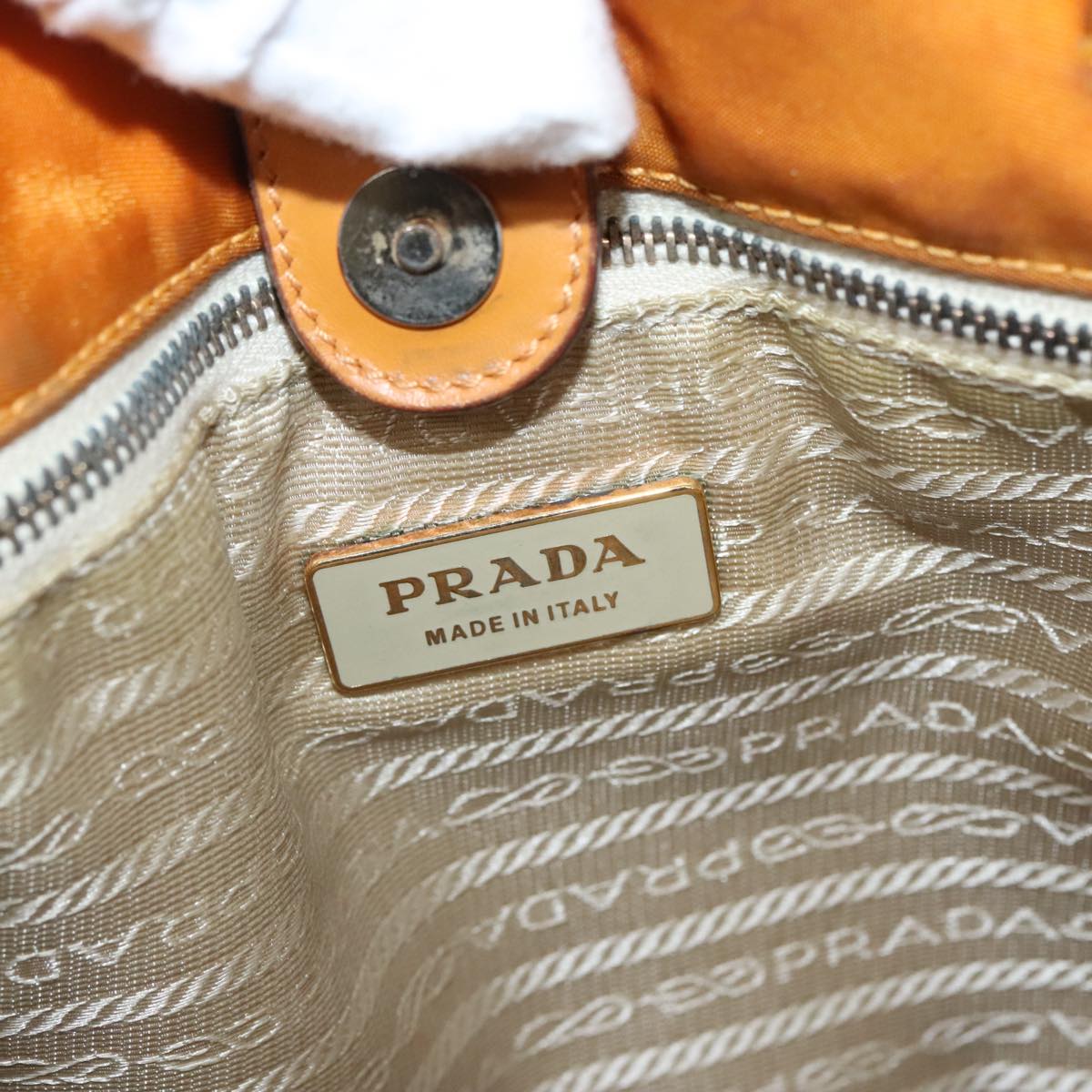 PRADA Tote Bag Nylon Orange Gold Auth 92969