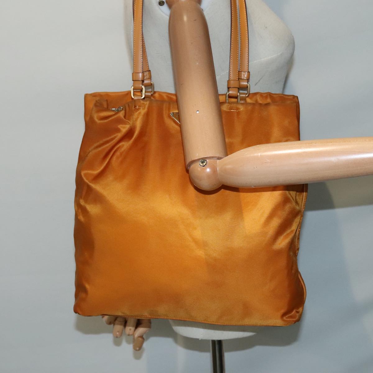 PRADA Tote Bag Nylon Orange Gold Auth 92969