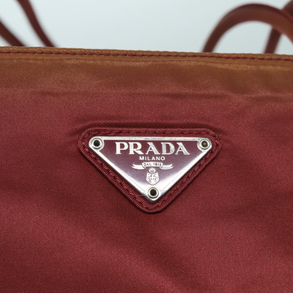 PRADA Tote Bag Nylon Red Silver Auth 92974