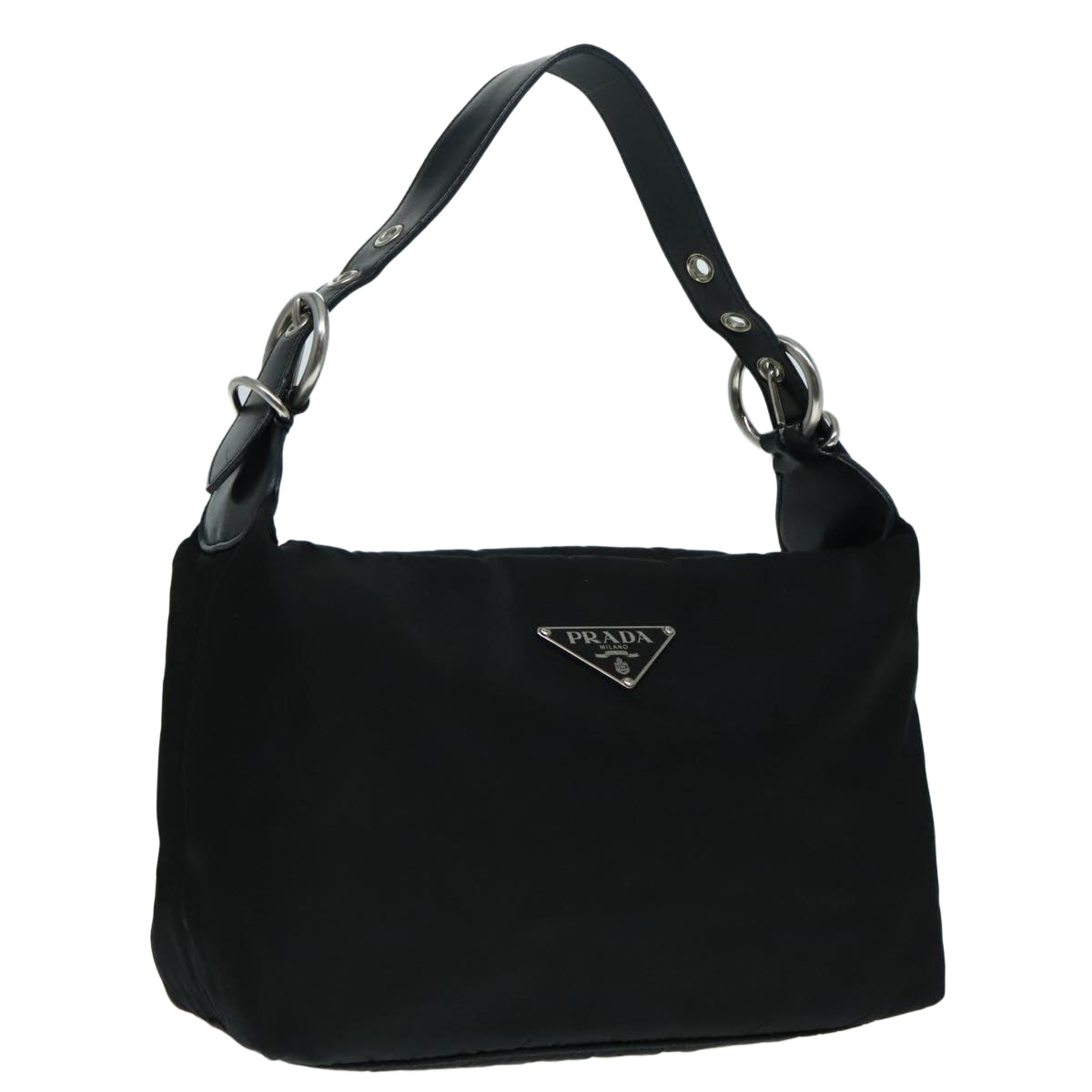 PRADA Hand Bag Nylon Black Silver Auth 92975