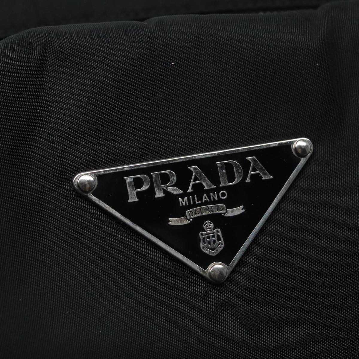 PRADA Hand Bag Nylon Black Silver Auth 92975