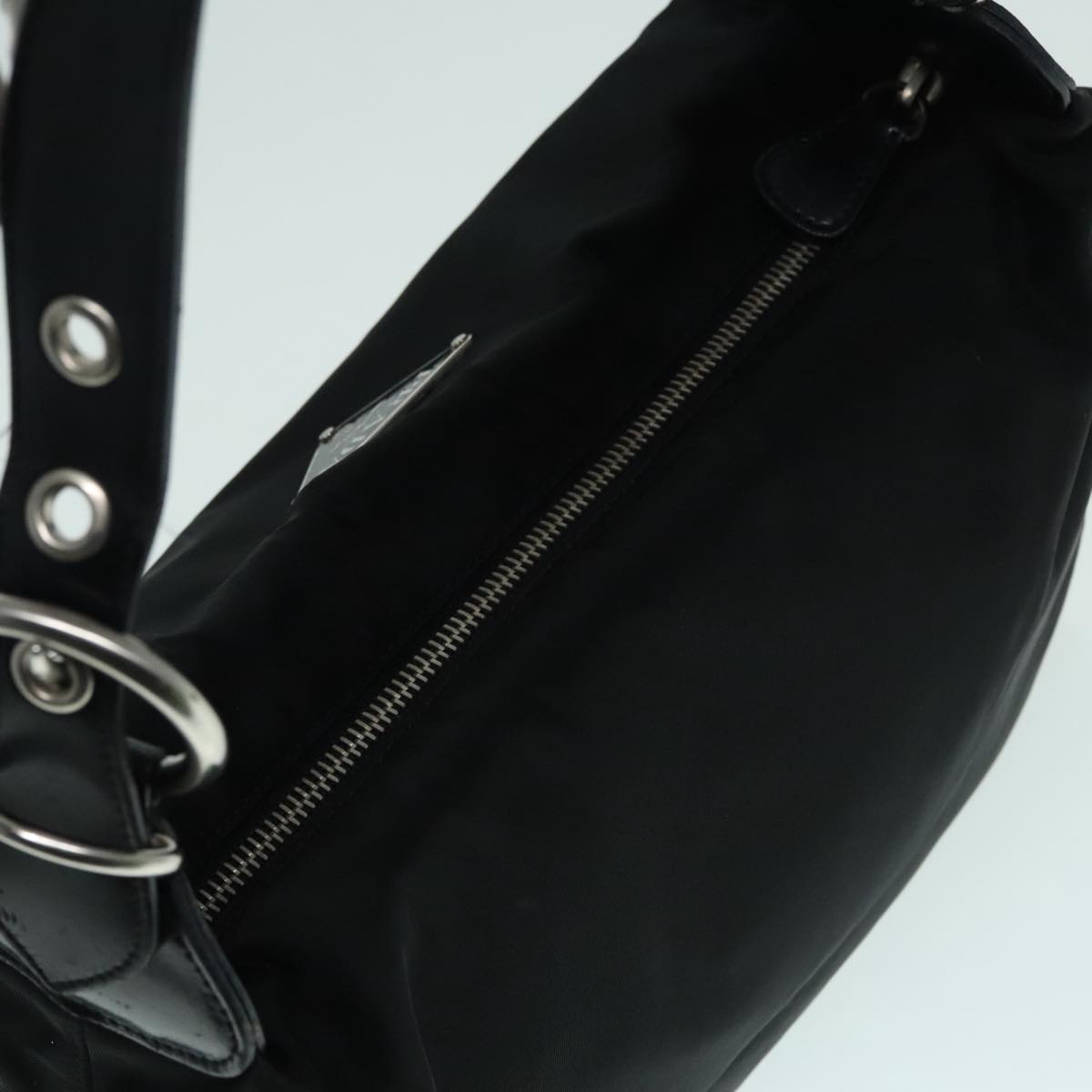 PRADA Hand Bag Nylon Black Silver Auth 92975