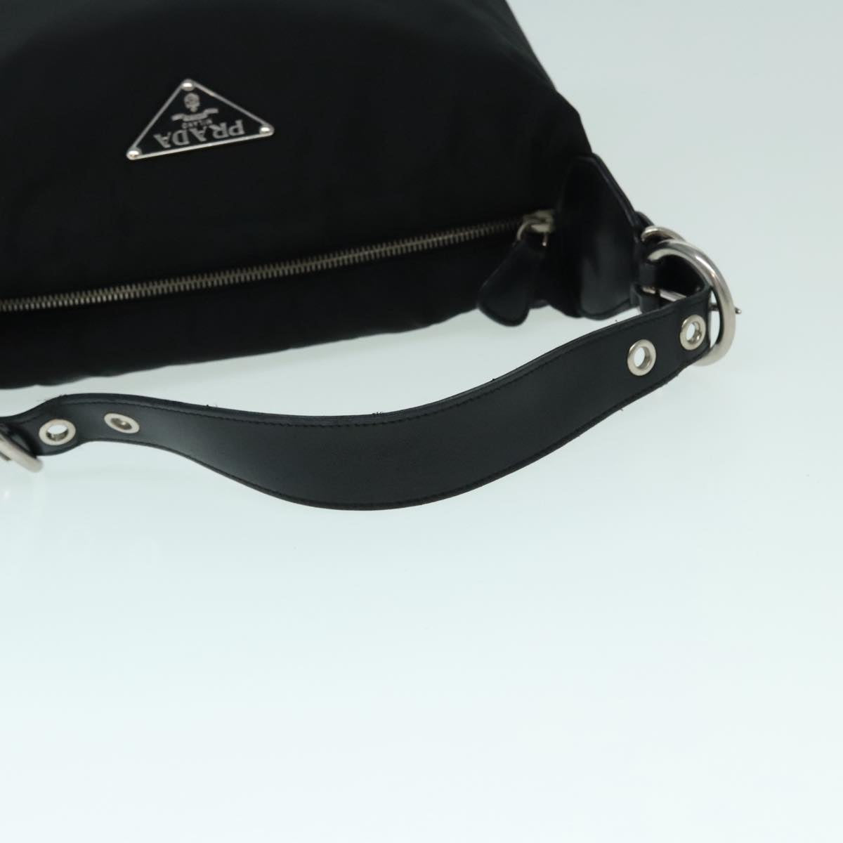 PRADA Hand Bag Nylon Black Silver Auth 92975