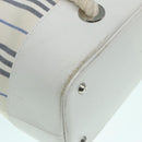 BURBERRY Rope handle Hand Bag Canvas Leather White Blue Silver Auth 92982-9