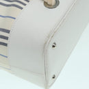 BURBERRY Rope handle Hand Bag Canvas Leather White Blue Silver Auth 92982-15