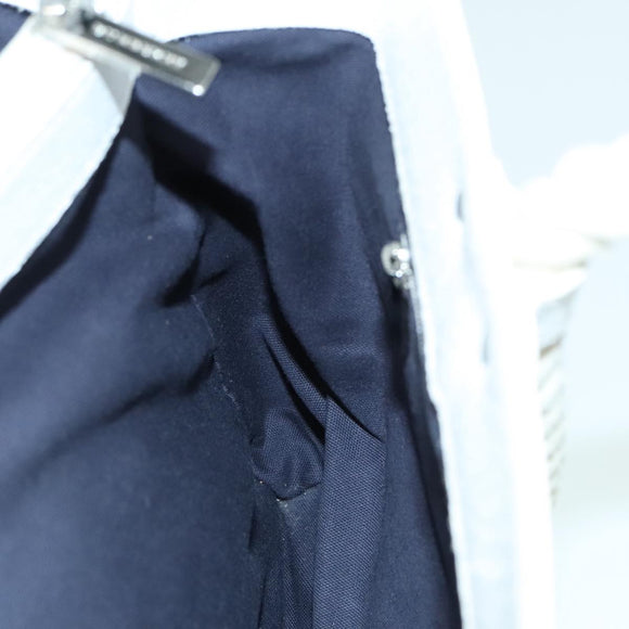 BURBERRY Rope handle Hand Bag Canvas Leather White Blue Silver Auth 92982