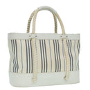 BURBERRY Rope handle Hand Bag Canvas Leather White Blue Silver Auth 92982-1