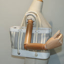 BURBERRY Rope handle Hand Bag Canvas Leather White Blue Silver Auth 92982-27