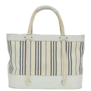 BURBERRY Rope handle Hand Bag Canvas Leather White Blue Silver Auth 92982-13