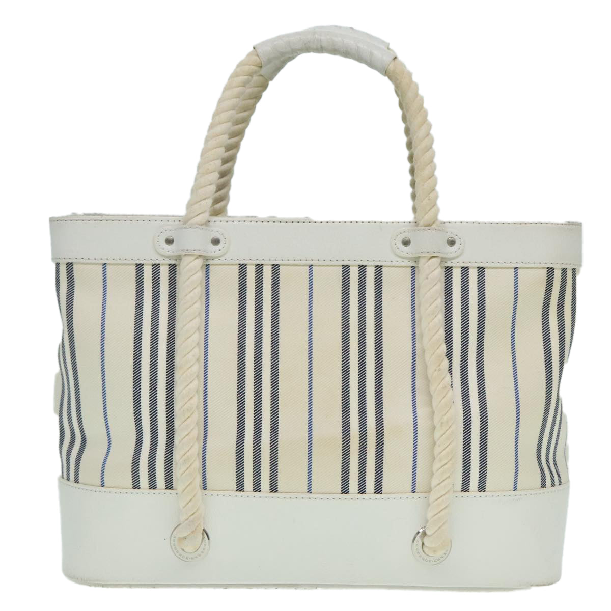 BURBERRY Rope handle Hand Bag Canvas Leather White Blue Silver Auth 92982 - 0