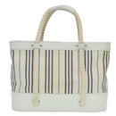 BURBERRY Rope handle Hand Bag Canvas Leather White Blue Silver Auth 92982-2