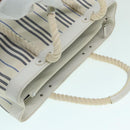 BURBERRY Rope handle Hand Bag Canvas Leather White Blue Silver Auth 92982-6