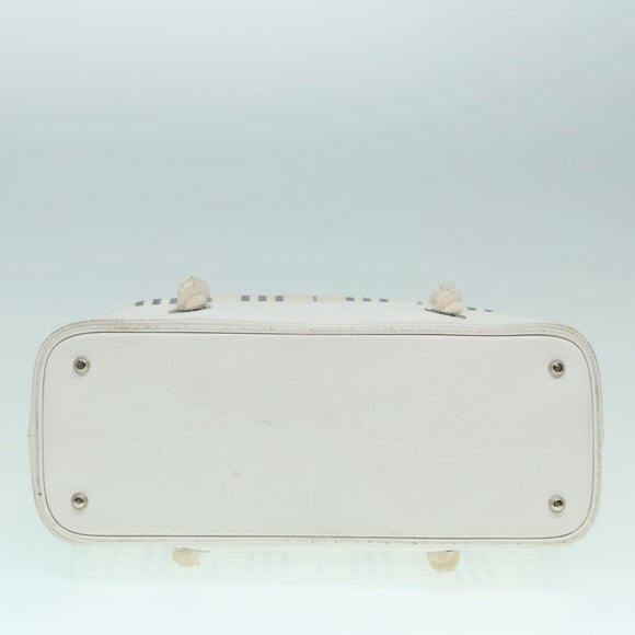 BURBERRY Rope handle Hand Bag Canvas Leather White Blue Silver Auth 92982