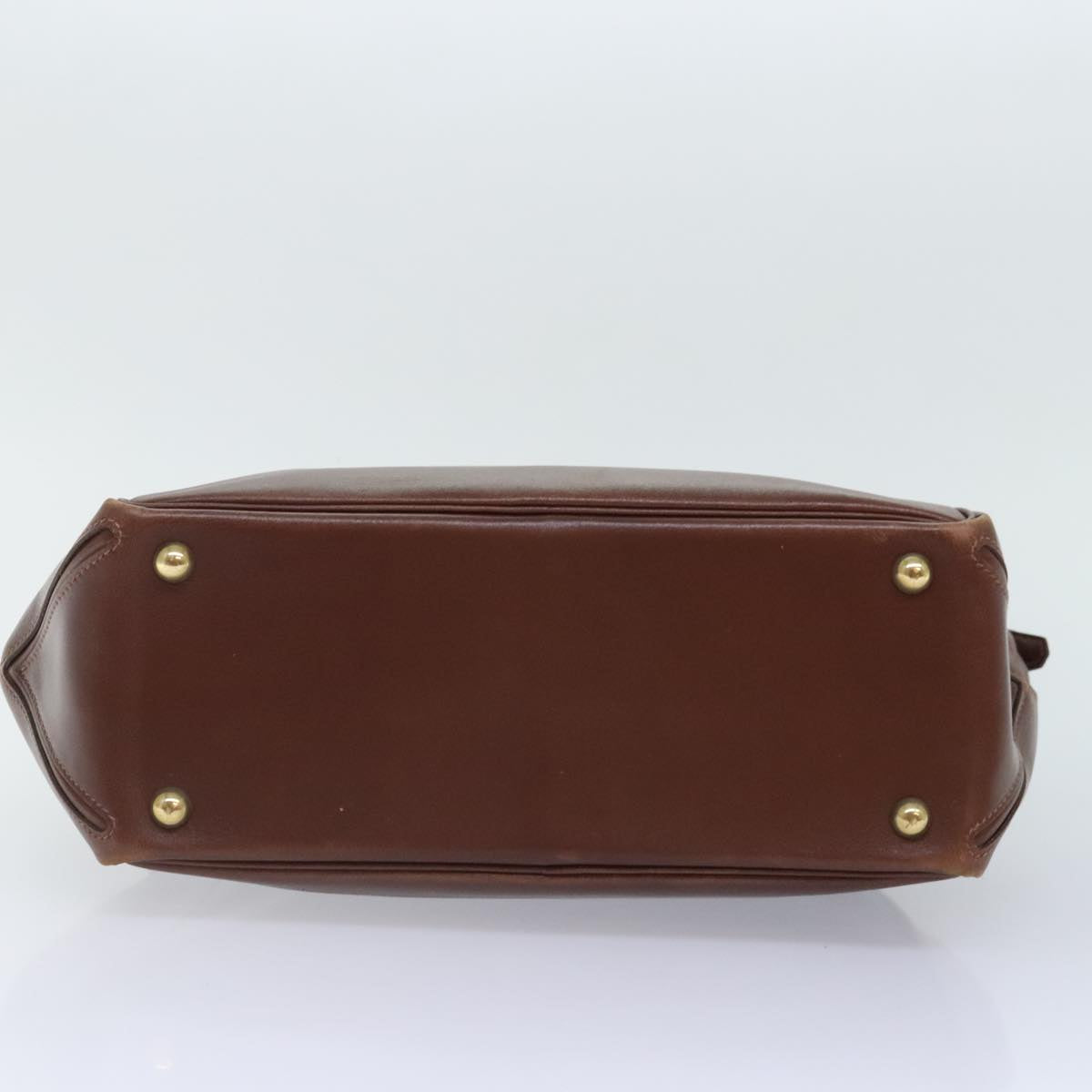 HERMES Hand Bag Leather Brown Gold Auth 92984