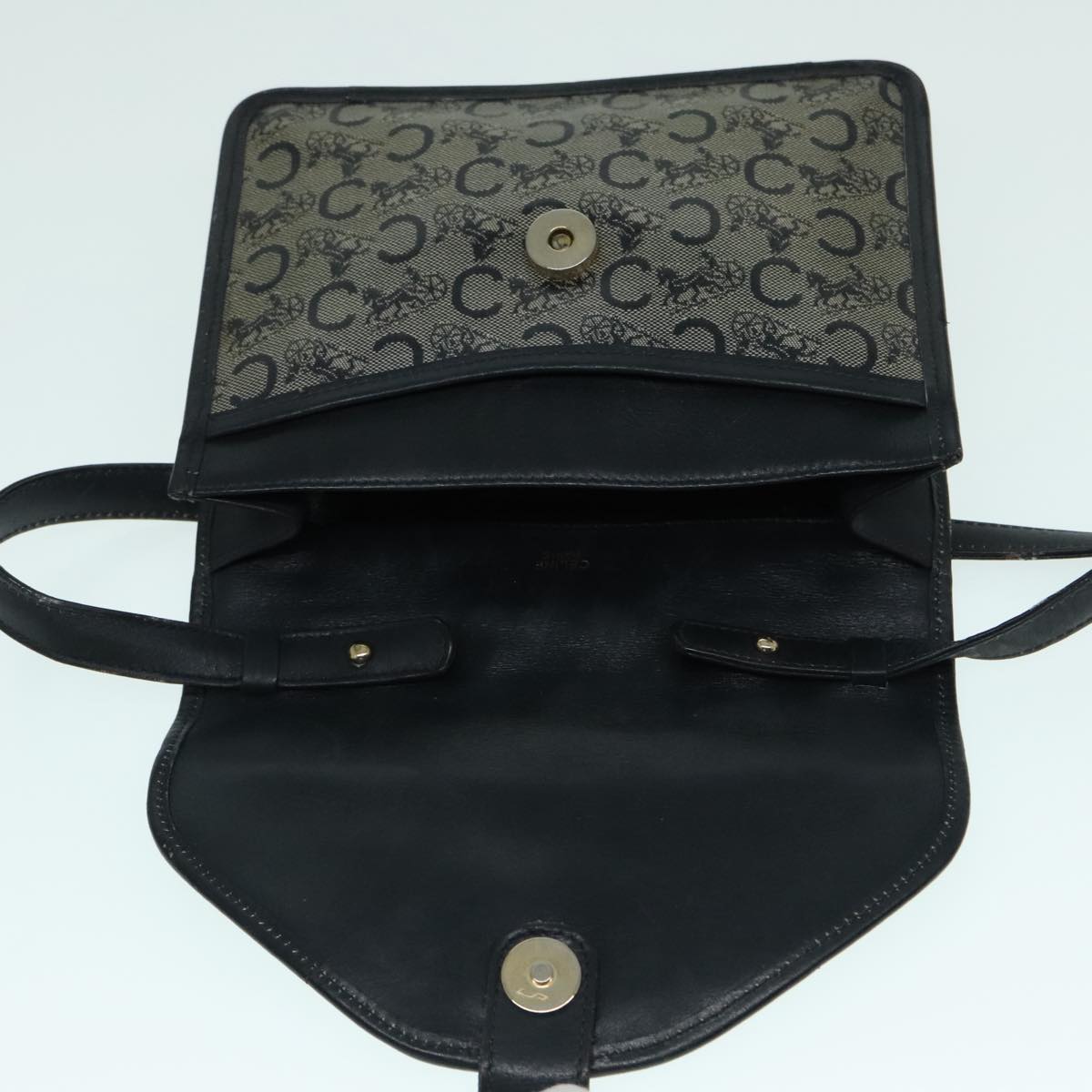 CELINE C Sulky Shoulder Bag Coated Canvas Navy Gold Auth 92997