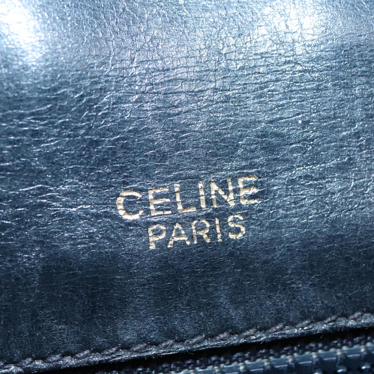 CELINE C Sulky Shoulder Bag Coated Canvas Navy Gold Auth 92997