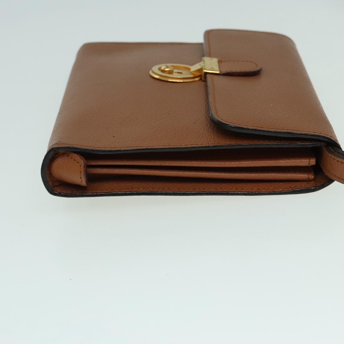 Salvatore Ferragamo Clutch Bag Leather Brown Gold Auth 93007