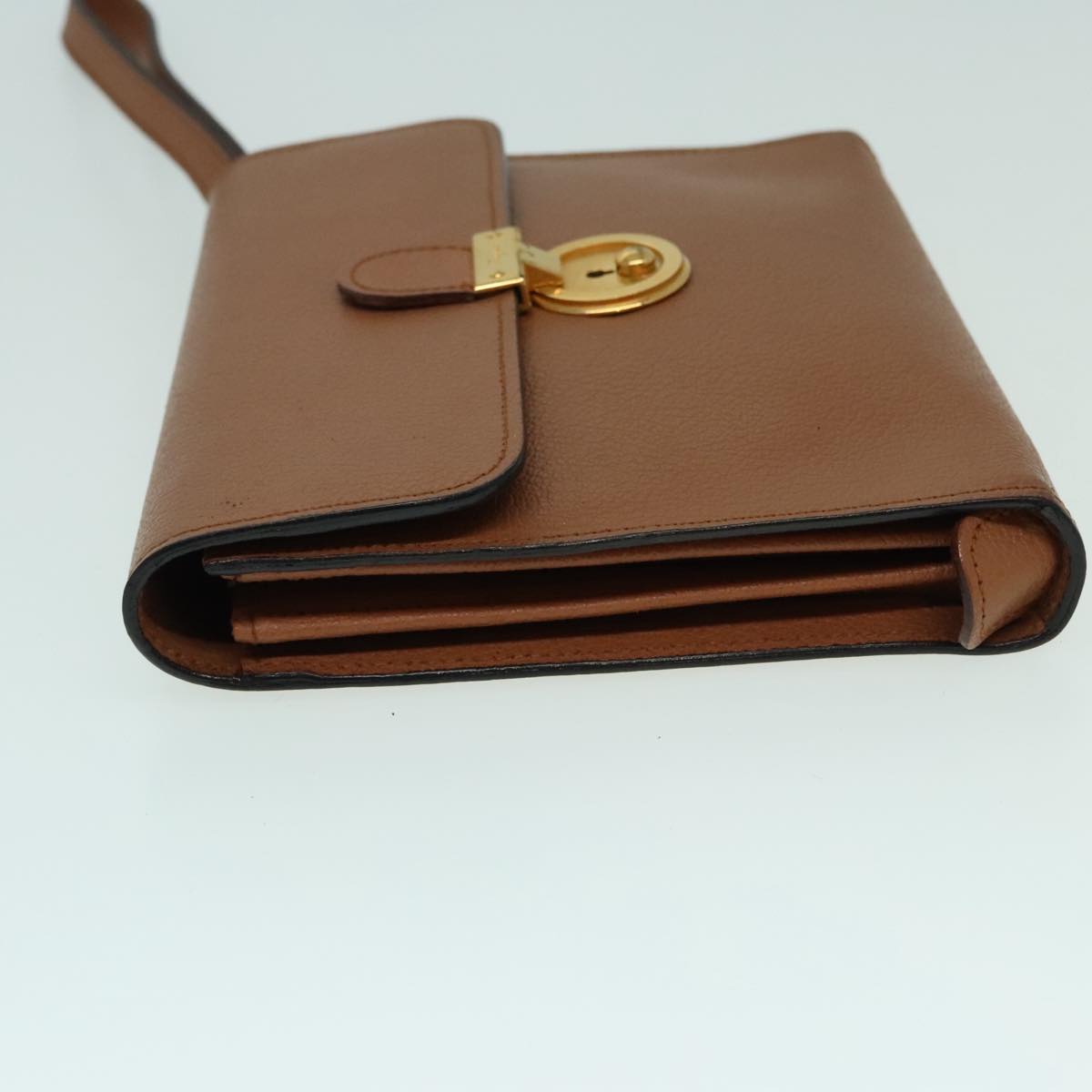 Salvatore Ferragamo Clutch Bag Leather Brown Gold Auth 93007