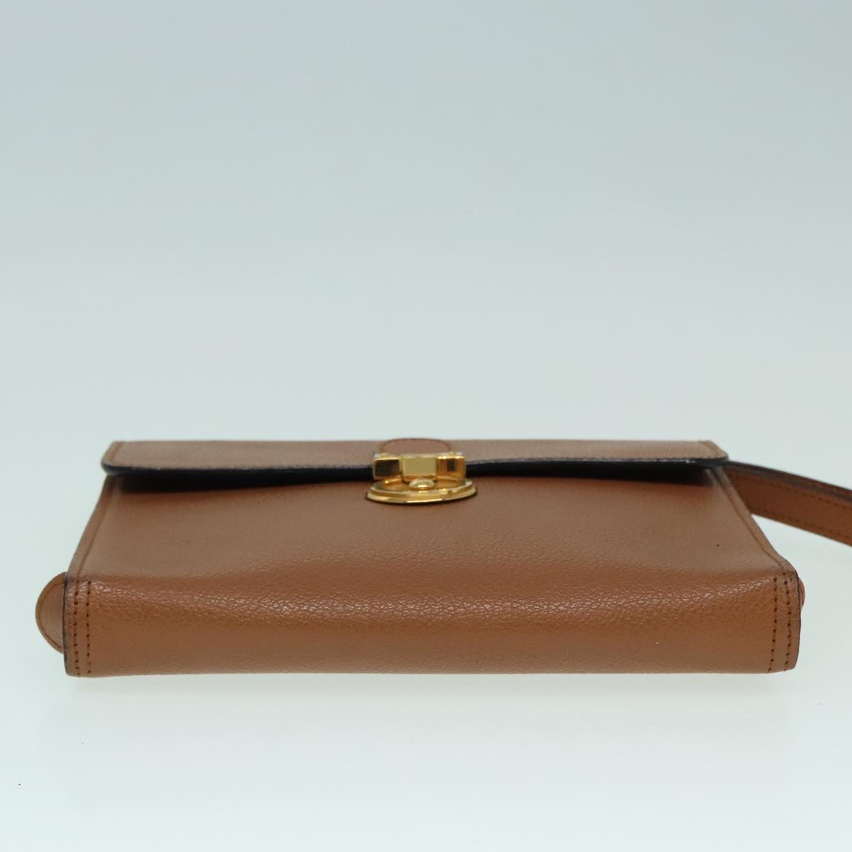 Salvatore Ferragamo Clutch Bag Leather Brown Gold Auth 93007