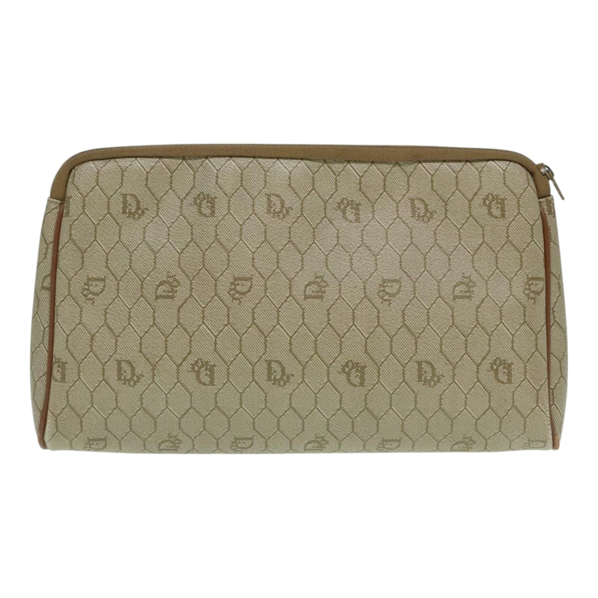 Christian Dior Honeycomb Canvas Clutch Bag PVC Leather Beige Auth 93009 - 0