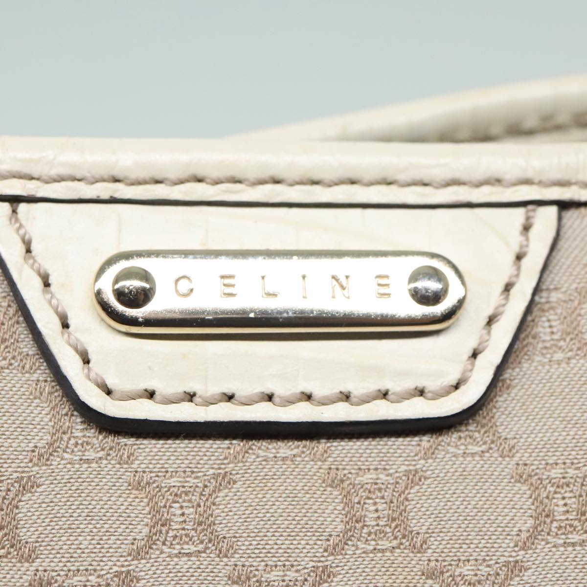 CELINE Macadam Canvas Tote Bag Beige Ivory Silver Auth 93010