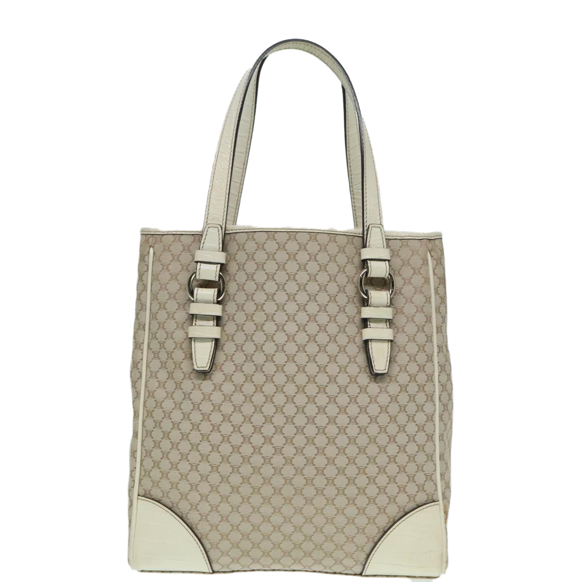 CELINE Macadam Canvas Tote Bag Beige Ivory Silver Auth 93010 - 0